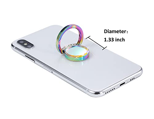 lenoup Iridescent Glitter Bling Bling Phone Ring Holder,Sparkle Phone Ring Grip Artificial Stand with Flat Diamond,Flat Rhinestone Cell Finger Ring for Phones,Pad(Rainbow)