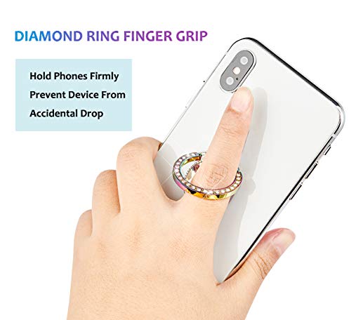 lenoup Iridescent Glitter Bling Bling Phone Ring Holder,Sparkle Phone Ring Grip Artificial Stand with Flat Diamond,Flat Rhinestone Cell Finger Ring for Phones,Pad(Rainbow)