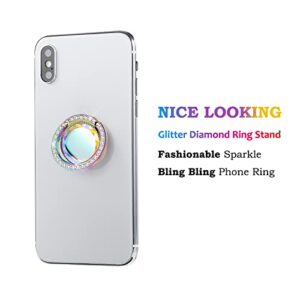 lenoup Iridescent Glitter Bling Bling Phone Ring Holder,Sparkle Phone Ring Grip Artificial Stand with Flat Diamond,Flat Rhinestone Cell Finger Ring for Phones,Pad(Rainbow)