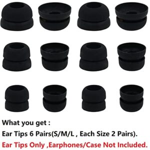 JNSA Ear Tips Compatible with Beats Studio Buds, 6 Pairs Double Flange Silicone Eartips Earbuds Earplug Ear Cap Replacement for Beats Studio Buds, S/M/L Size (Black) DF6PB