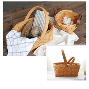 rattan storage container, handmade seagrass basket wooden woven storage basket houseware storage basket with handle 1pcs (small)
