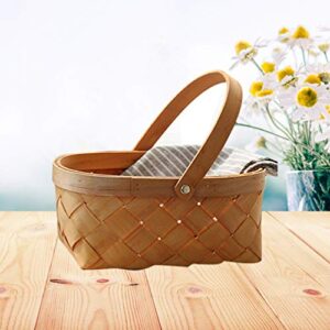 Rattan Storage Container, Handmade Seagrass Basket Wooden Woven Storage Basket Houseware Storage Basket with Handle 1pcs (Small)