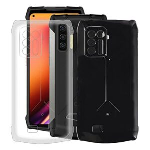 hhuan phone case for ulefone power armor 13 (6.81"), 2 pcs shockproof soft silicone bumper shell, [ultra-thin ] [anti-yellowing] clear back cover for ulefone power armor 13 - clear + black