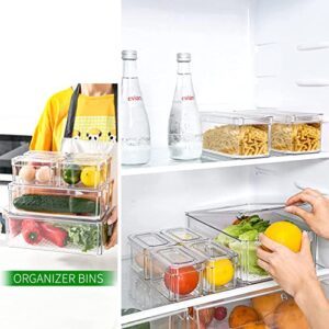 Fridge Organizer with Lid, Set of 7 Stackable Plastic Organizer Bins, and Removable Drain Tray Vegetable Storage Containers for Refrigerator, for Freezer, Cabinet, Kitchen Pantry Organization (7 pack)