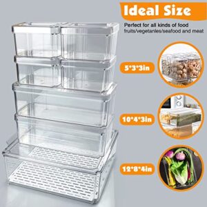 Fridge Organizer with Lid, Set of 7 Stackable Plastic Organizer Bins, and Removable Drain Tray Vegetable Storage Containers for Refrigerator, for Freezer, Cabinet, Kitchen Pantry Organization (7 pack)