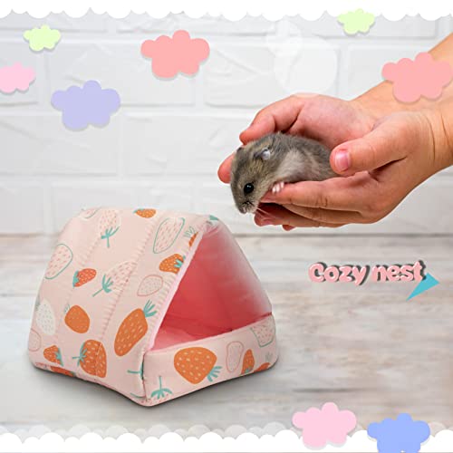 YUEPET 2PCS Hamster Cave Beds Small Animal Warm House Cozy Triangle Hideouts Cute Mini Nest for Hamster Dwarf Rats Hedgehogs Mouse Gerbils Mice(Pink & Blue)