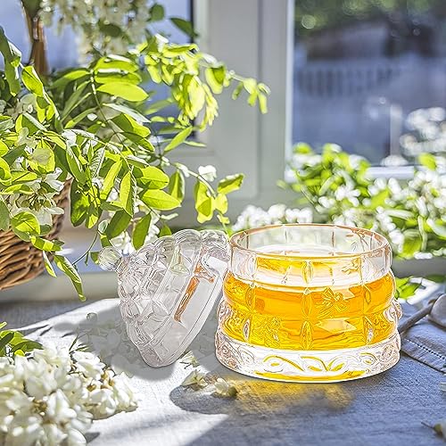 Hacaroa 2 Pack 10 Oz Glass Honey Pot with Lid and Wooden Dipper, Clear Honey Jar Beehive Honey Dish Dispenser Container for Jam Jelly, Home Kitchen, Wedding Gifts, Candlesticks, Barware