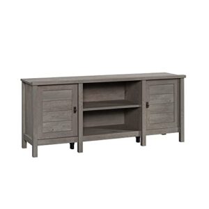 sauder cottage road tv credenza with doors, l: 59.13" x w: 15.59" x h: 24.65", mystic oak finish