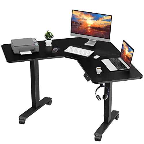 WOKA L Shaped Standing Desk, 48 x 48 Inches,Height Adjustable Electric Stand Up Desk, Sit Stand Desk with Memory Controller for Home Office, Motorized Corner Standing Desk with Splice Board, Black