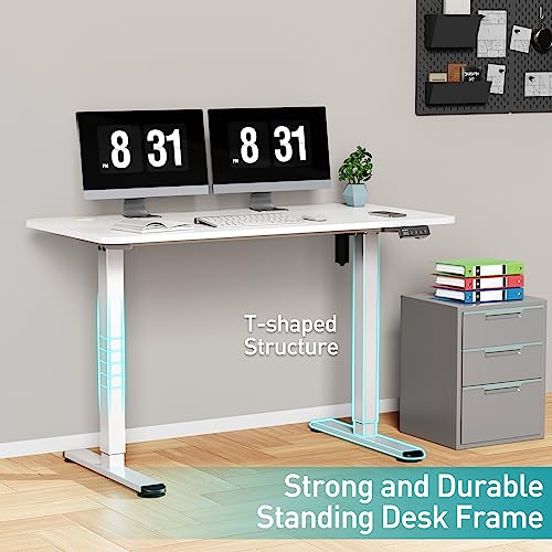 WOKA Electric Standing Desk 48 x 24 Inch, Adjustable Height Stand Up Desk with Memory Controller, Adjustable Desks for Home Office, Sit Stand Desk White with Splice Board, Motorized Standing Desk