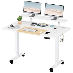 woka 55 x 28 inch electric standing desk with wheels, height adjustable stand up desk with a monitor stand riser, standing computer desk with memory controllers, adjustable desks for home office