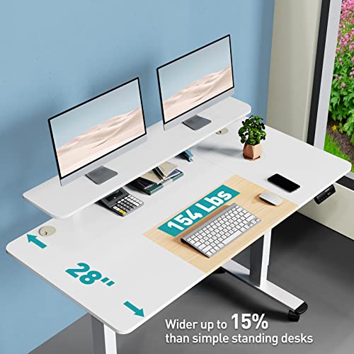 WOKA 55 x 28 Inch Electric Standing Desk with Wheels, Height Adjustable Stand up Desk with a Monitor Stand Riser, Standing Computer Desk with Memory Controllers, Adjustable Desks for Home Office