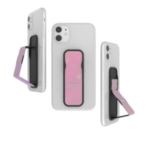 clckr phone grip and expanding stand, universal color match phone grip holder with multiple viewing angles for iphone 14/13/12, samsung galaxy s22 and more, phones, tablets, holographic pink