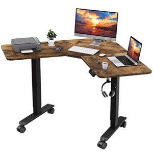 woka l shaped standing desk, 48” x 48“ height adjustable electric stand up desk, sit stand desk with memory controller for home office, motorized corner standing desk with splice board, rustic brown