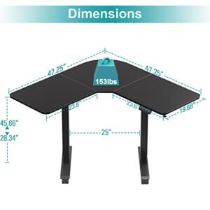 WOKA L Shaped Standing Desk, 48” x 48“ Height Adjustable Electric Stand Up Desk, Sit Stand Desk with Memory Controller for Home Office, Motorized Corner Standing Desk with Splice Board, Rustic Brown