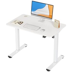 woka 40 x 24 inches electric standing desk, adjustable height stand up desk, sit stand home office desk, motorized desk with splice board, ergonomic computer workstation, white