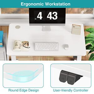 WOKA 40 x 24 Inches Electric Standing Desk, Adjustable Height Stand up Desk, Sit Stand Home Office Desk, Motorized Desk with Splice Board, Ergonomic Computer Workstation, White