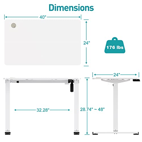 WOKA 40 x 24 Inches Electric Standing Desk, Adjustable Height Stand up Desk, Sit Stand Home Office Desk, Motorized Desk with Splice Board, Ergonomic Computer Workstation, White