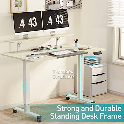WOKA 55 x 28 Inch Dual Motor Electric Standing Desk, 2-Tier Height Adjustable Stand up Desk, Sit Stand Desk with Memory Controller, Adjustable Desks for Home Office, Motorized Desk with Splice Board