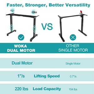 WOKA 55 x 28 Inch Dual Motor Electric Standing Desk, 2-Tier Height Adjustable Stand up Desk, Sit Stand Desk with Memory Controller, Adjustable Desks for Home Office, Motorized Desk with Splice Board