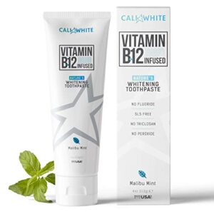 cali white vegan teeth whitening toothpaste (2-pack) with vitamin b12, organic mint, fluoride-free toothpaste, sls free, gluten-free, xylitol, natural toothpaste