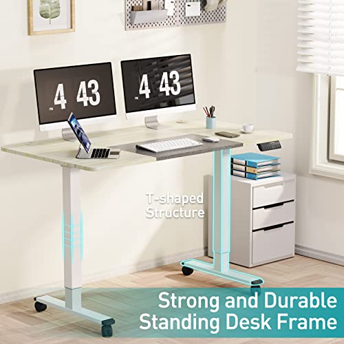 WOKA Dual Motor Electric Standing Desk, 55" x 28" Adjustable Height Stand up Desk, Sit Stand Desk for Home Office with 4 Memory Controller, Motorized Desk with Splice Board, White and Grey Tabletop