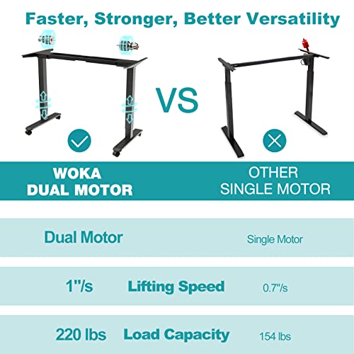 WOKA Dual Motor Electric Standing Desk, 55" x 28" Adjustable Height Stand up Desk, Sit Stand Desk for Home Office with 4 Memory Controller, Motorized Desk with Splice Board, White and Grey Tabletop