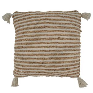 saro lifestyle striped tassel throw pillow with poly filling, white, 20"