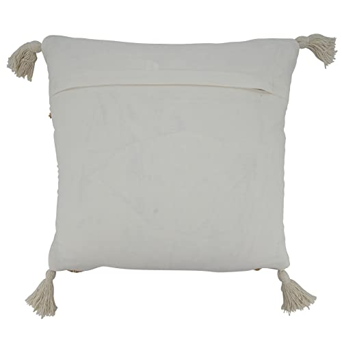 SARO LIFESTYLE Striped Tassel Throw Pillow with Poly Filling, White, 20"