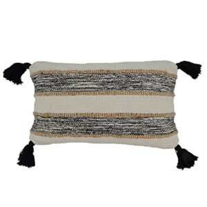 saro lifestyle striped tassel corners throw pillow with poly filling, black/white, 12"x20"