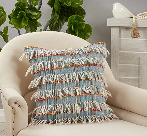 SARO LIFESTYLE Shaggy Striped Throw Pillow with Down Filling, Multi, 22"