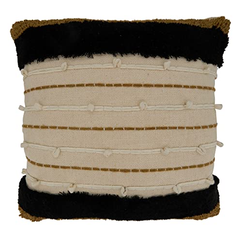 SARO LIFESTYLE Embroidered Stripe Throw Pillow with Down Filling, Gold, 20"