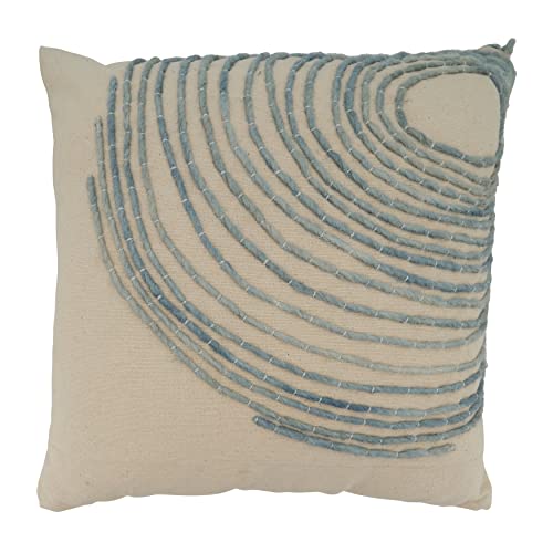 SARO LIFESTYLE Swirl Embroidered Throw Pillow with Down Filling, Blue, 20"