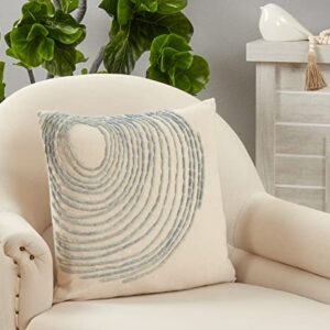 SARO LIFESTYLE Swirl Embroidered Throw Pillow with Down Filling, Blue, 20"