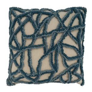 saro lifestyle cracked mosaic embroidered throw pillow with down filling, blue, 20"