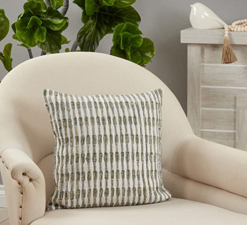 SARO LIFESTYLE Woven Line Throw Pillow with Poly Filling, Green, 22"