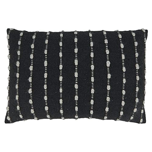 SARO LIFESTYLE Chunky Striped Throw Pillow with Down Filling, Black, 16"x24"