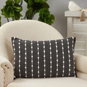 SARO LIFESTYLE Chunky Striped Throw Pillow with Down Filling, Black, 16"x24"