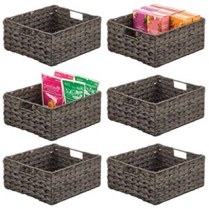 mdesign woven farmhouse kitchen pantry food storage organizer basket box - container organization for cabinets, cupboards, shelves, countertops, store potatoes, onions, fruit, 6 pack, espresso brown