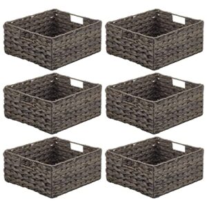 mDesign Woven Farmhouse Kitchen Pantry Food Storage Organizer Basket Box - Container Organization for Cabinets, Cupboards, Shelves, Countertops, Store Potatoes, Onions, Fruit, 6 Pack, Espresso Brown