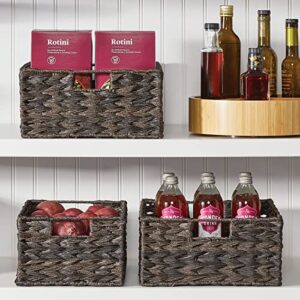 mDesign Woven Farmhouse Kitchen Pantry Food Storage Organizer Basket Box - Container Organization for Cabinets, Cupboards, Shelves, Countertops, Store Potatoes, Onions, Fruit, 6 Pack, Espresso Brown