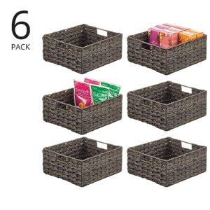 mDesign Woven Farmhouse Kitchen Pantry Food Storage Organizer Basket Box - Container Organization for Cabinets, Cupboards, Shelves, Countertops, Store Potatoes, Onions, Fruit, 6 Pack, Espresso Brown