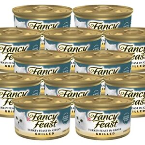 PURINA Fancy Feast Grilled Wet Cat Food, Grilled Turkey Feast in Gravy, Wet Cat Food with No Artificial Preservatives or Colors, 3 Ounce Can (Pack of 12)