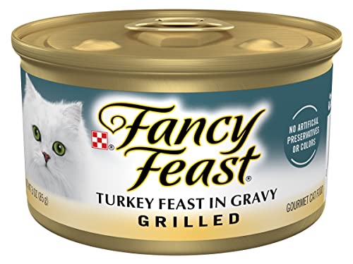 PURINA Fancy Feast Grilled Wet Cat Food, Grilled Turkey Feast in Gravy, Wet Cat Food with No Artificial Preservatives or Colors, 3 Ounce Can (Pack of 12)