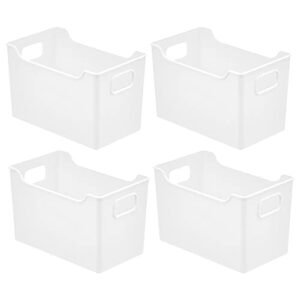 mDesign Deep Plastic Bathroom Storage Bins with Handles for Organization in Closet, Vanity or Under The Sink, Organizer for Hair Tools, Vitamins, or Accessories, Ligne Collection, 4 Pack, White