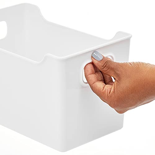 mDesign Deep Plastic Bathroom Storage Bins with Handles for Organization in Closet, Vanity or Under The Sink, Organizer for Hair Tools, Vitamins, or Accessories, Ligne Collection, 4 Pack, White