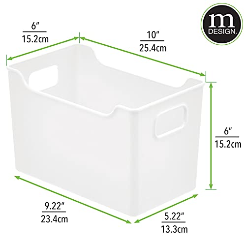 mDesign Deep Plastic Bathroom Storage Bins with Handles for Organization in Closet, Vanity or Under The Sink, Organizer for Hair Tools, Vitamins, or Accessories, Ligne Collection, 4 Pack, White