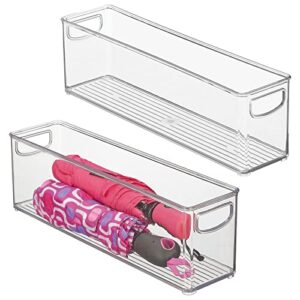 mdesign plastic home closet organizer - basket storage holder bin with handles for bedroom, bathroom, cabinet shelves, entryway, and hallway - holds sweaters, purses - ligne collection - 2 pack, clear