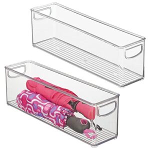 mDesign Plastic Home Closet Organizer - Basket Storage Holder Bin with Handles for Bedroom, Bathroom, Cabinet Shelves, Entryway, and Hallway - Holds Sweaters, Purses - Ligne Collection - 2 Pack, Clear