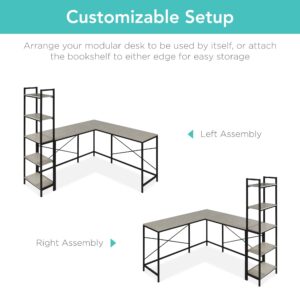 Best Choice Products L-Shaped Corner Computer Desk, Large Study Workstation Furniture w/Multifunctional 5-Tier Open Storage Bookshelves, Custom Setup for Home, Office - Gray/Black